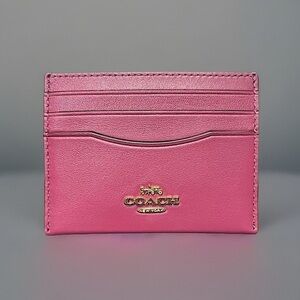 COACH Slim Id Card Case Pink Calf Leather Gold Hardware AUTHENTIC CAA88 NWT